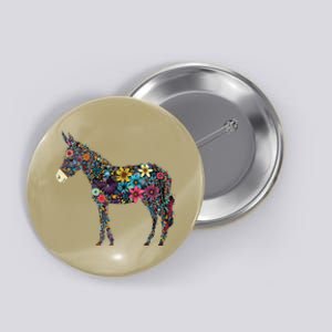 Cute Flower Donkey On Summer Floral Donkey Button