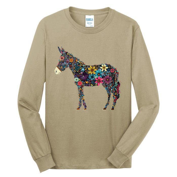 Cute Flower Donkey On Summer Floral Donkey Tall Long Sleeve T-Shirt