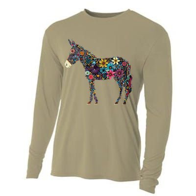 Cute Flower Donkey On Summer Floral Donkey Cooling Performance Long Sleeve Crew