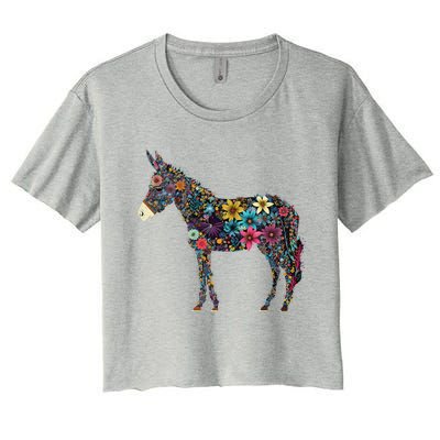 Cute Flower Donkey On Summer Floral Donkey Women's Crop Top Tee