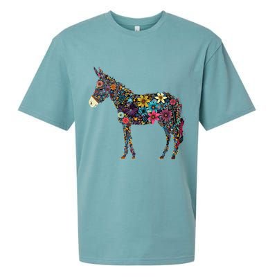 Cute Flower Donkey On Summer Floral Donkey Sueded Cloud Jersey T-Shirt