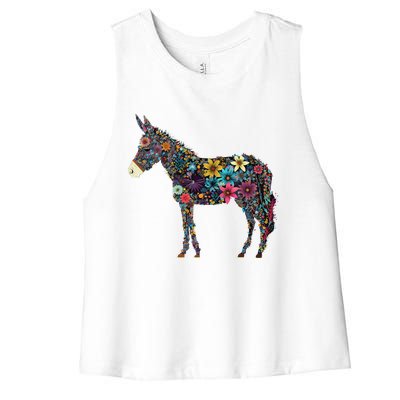 Cute Flower Donkey On Summer Floral Donkey Women's Racerback Cropped Tank