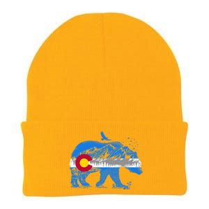 Colorado Flag Design Mountains And Bear Landscape Graphic Gift Knit Cap Winter Beanie