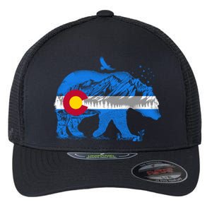 Colorado Flag Design Mountains And Bear Landscape Graphic Gift Flexfit Unipanel Trucker Cap