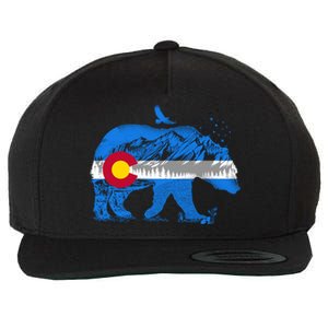 Colorado Flag Design Mountains And Bear Landscape Graphic Gift Wool Snapback Cap