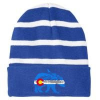 Colorado Flag Design Mountains And Bear Landscape Graphic Gift Striped Beanie with Solid Band