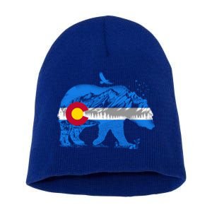 Colorado Flag Design Mountains And Bear Landscape Graphic Gift Short Acrylic Beanie