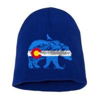 Colorado Flag Design Mountains And Bear Landscape Graphic Gift Short Acrylic Beanie