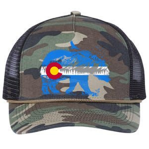 Colorado Flag Design Mountains And Bear Landscape Graphic Gift Retro Rope Trucker Hat Cap