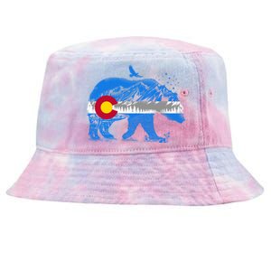 Colorado Flag Design Mountains And Bear Landscape Graphic Gift Tie-Dyed Bucket Hat