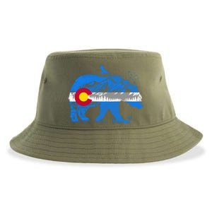 Colorado Flag Design Mountains And Bear Landscape Graphic Gift Sustainable Bucket Hat