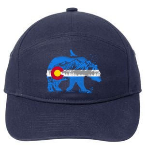 Colorado Flag Design Mountains And Bear Landscape Graphic Gift 7-Panel Snapback Hat