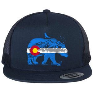 Colorado Flag Design Mountains And Bear Landscape Graphic Gift Flat Bill Trucker Hat