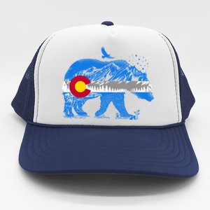 Colorado Flag Design Mountains And Bear Landscape Graphic Gift Trucker Hat