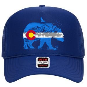 Colorado Flag Design Mountains And Bear Landscape Graphic Gift High Crown Mesh Back Trucker Hat