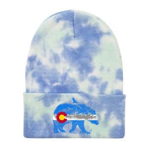 Colorado Flag Design Mountains And Bear Landscape Graphic Gift Tie Dye 12in Knit Beanie