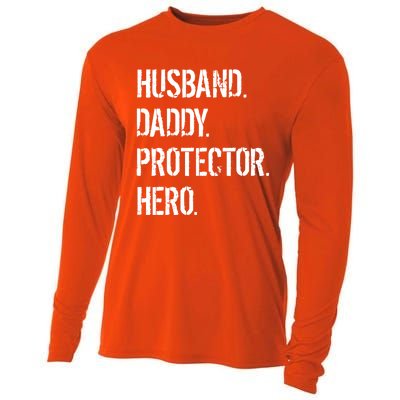 Cool Father Dad Husband Daddy Protector Hero Funny Gift Cooling Performance Long Sleeve Crew