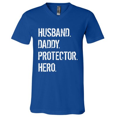 Cool Father Dad Husband Daddy Protector Hero Funny Gift V-Neck T-Shirt