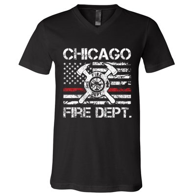 Custom Fire Department Thin Red Line Flag Personalize City Or State V-Neck T-Shirt