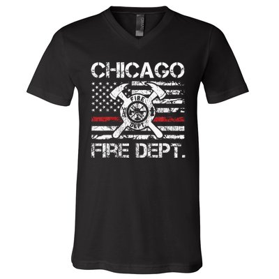 Custom Fire Department Thin Red Line Flag Personalize City Or State V-Neck T-Shirt