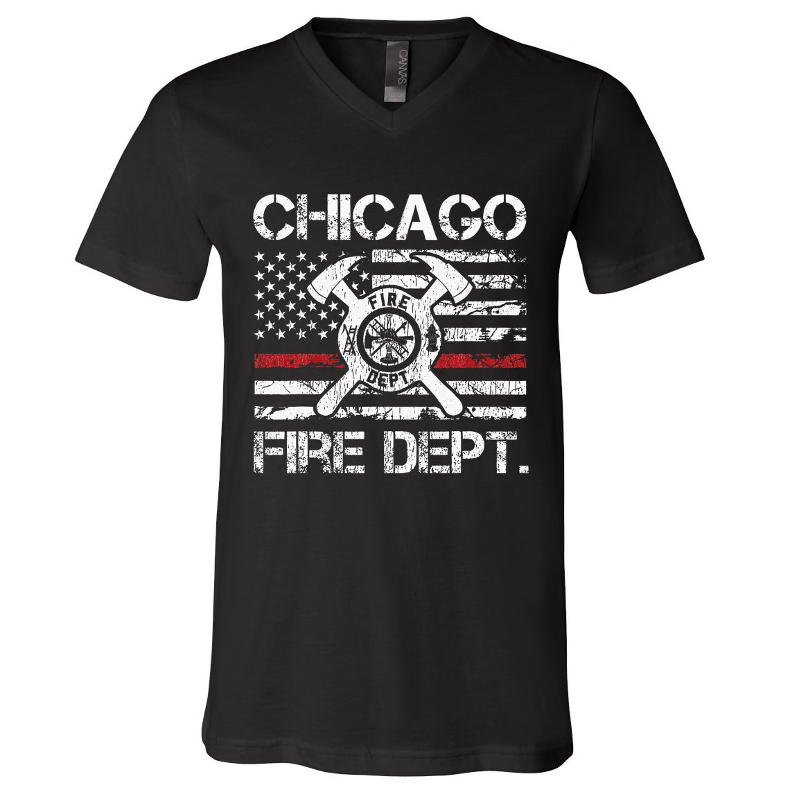 Custom Fire Department Thin Red Line Flag Personalize City Or State V-Neck T-Shirt