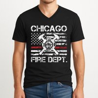 Custom Fire Department Thin Red Line Flag Personalize City Or State V-Neck T-Shirt