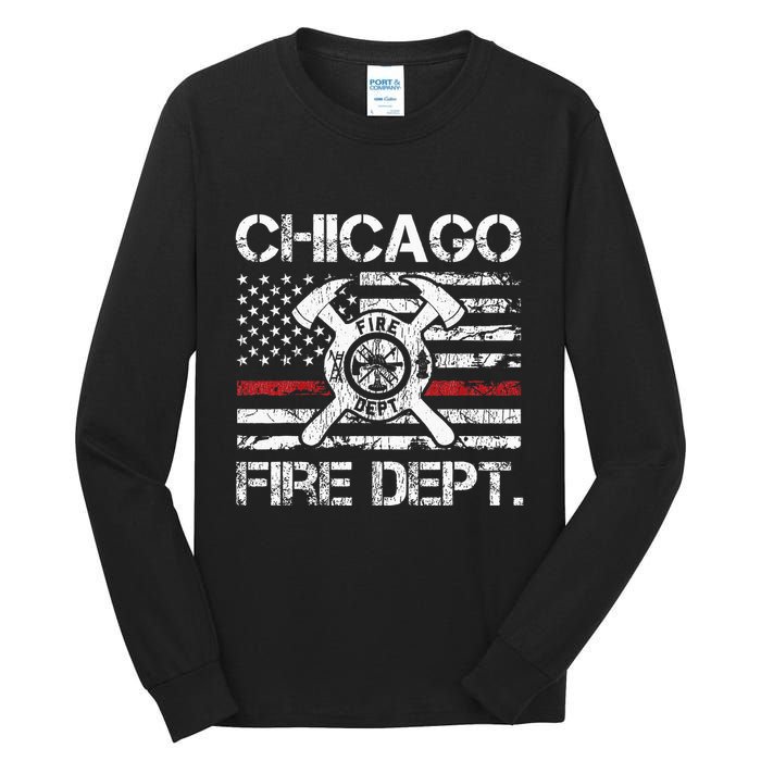 Custom Fire Department Thin Red Line Flag Personalize City Or State Tall Long Sleeve T-Shirt
