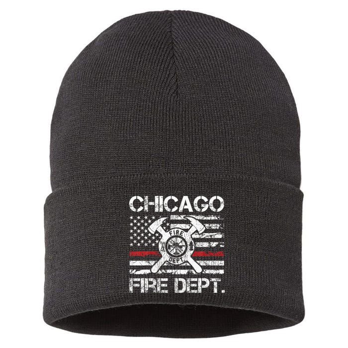 Custom Fire Department Thin Red Line Flag Personalize City Or State Sustainable Knit Beanie
