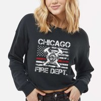 Custom Fire Department Thin Red Line Flag Personalize City Or State Cropped Pullover Crew