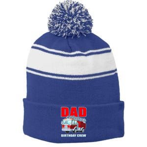 Cute Funny Dad Birthday Crew Firetruck Stripe Pom Pom Beanie