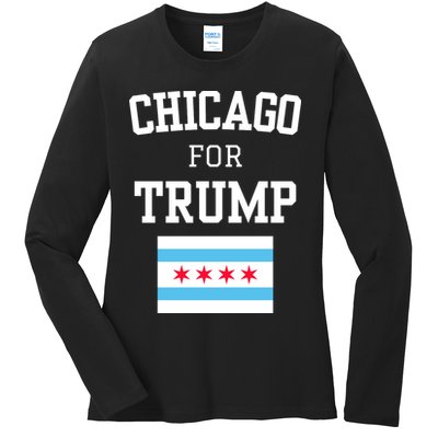 Chicago For Donald Trump 2024 Flag Ladies Long Sleeve Shirt