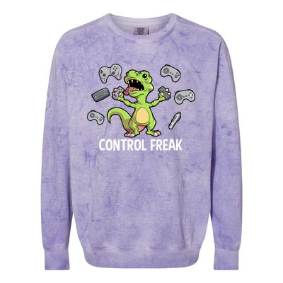 Control Freak Dinosaur T Rex Funny Video Gamer Game Lovers Gift Colorblast Crewneck Sweatshirt