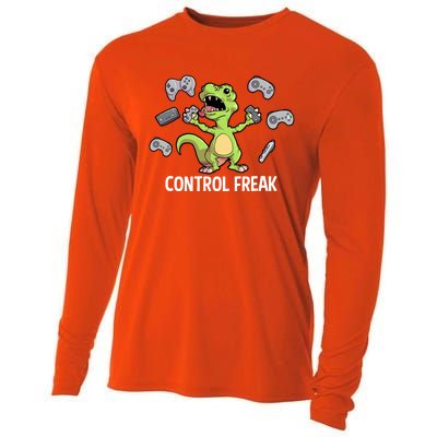 Control Freak Dinosaur T Rex Funny Video Gamer Game Lovers Gift Cooling Performance Long Sleeve Crew