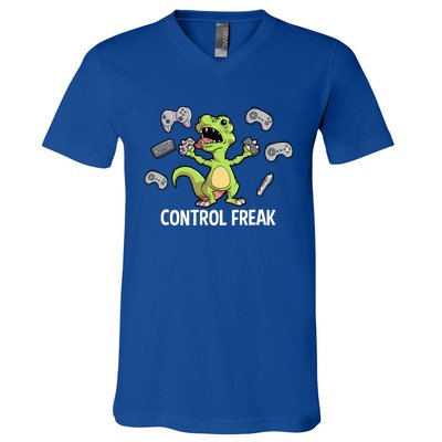 Control Freak Dinosaur T Rex Funny Video Gamer Game Lovers Gift V-Neck T-Shirt