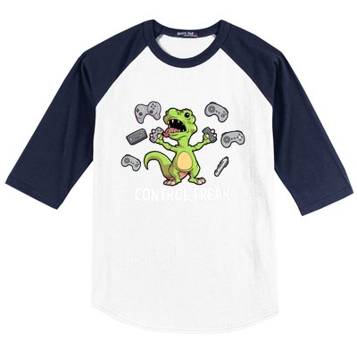 Control Freak Dinosaur T Rex Funny Video Gamer Game Lovers Gift Baseball Sleeve Shirt