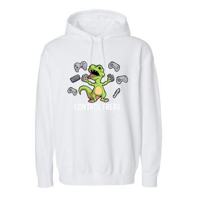 Control Freak Dinosaur T Rex Funny Video Gamer Game Lovers Gift Garment-Dyed Fleece Hoodie