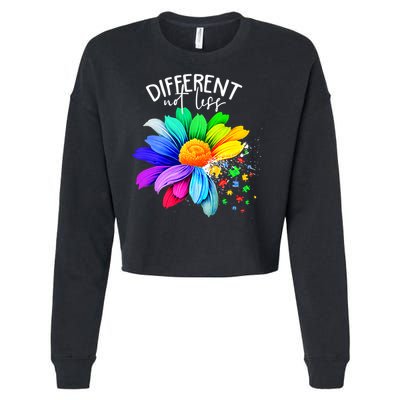 Color Flower Different Not Less Autism Awareness Month Cropped Pullover Crew