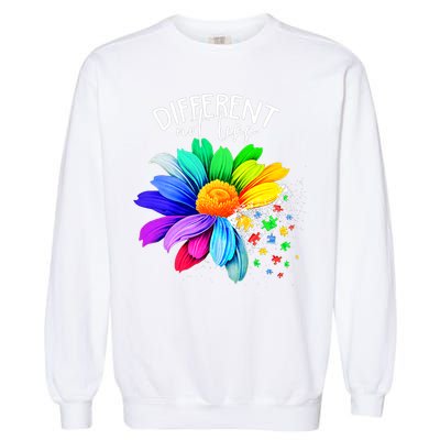 Color Flower Different Not Less Autism Awareness Month Garment-Dyed Sweatshirt