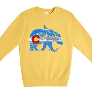 Colorado Flag Design Mountains And Bear Landscape Graphic Gift Premium Crewneck Sweatshirt