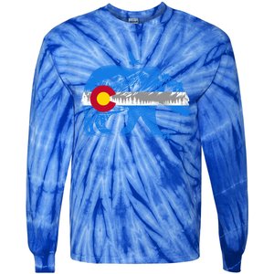 Colorado Flag Design Mountains And Bear Landscape Graphic Gift Tie-Dye Long Sleeve Shirt