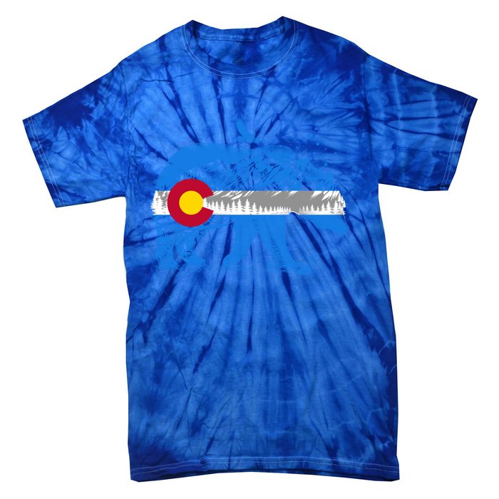 Colorado Flag Design Mountains And Bear Landscape Graphic Gift Tie-Dye T-Shirt