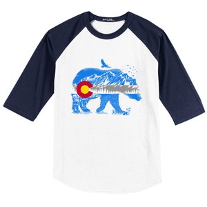 Colorado Flag Design Mountains And Bear Landscape Graphic Gift Baseball Sleeve Shirt