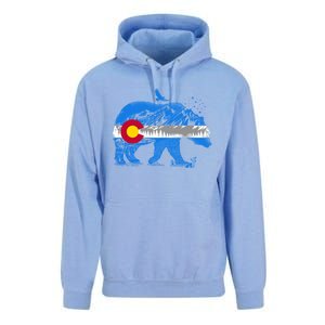 Colorado Flag Design Mountains And Bear Landscape Graphic Gift Unisex Surf Hoodie