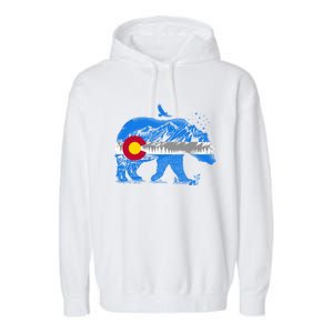 Colorado Flag Design Mountains And Bear Landscape Graphic Gift Garment-Dyed Fleece Hoodie