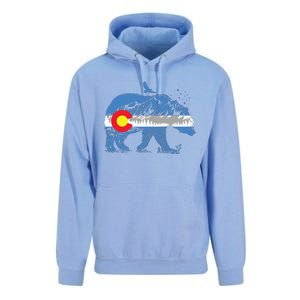 Colorado Flag Design Mountains And Bear Landscape Graphic Unisex Surf Hoodie