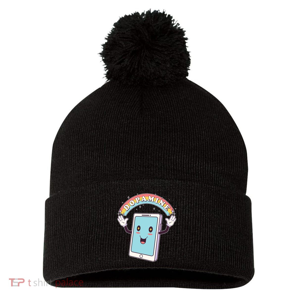 Cute Funny Dopamine Cellphone Pom Pom 12in Knit Beanie