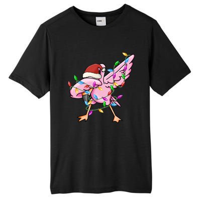 Cute Flamingo Dabbing Christmas Lights Xmas Santa Hat Gift Tall Fusion ChromaSoft Performance T-Shirt