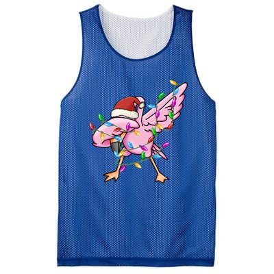 Cute Flamingo Dabbing Christmas Lights Xmas Santa Hat Gift Mesh Reversible Basketball Jersey Tank