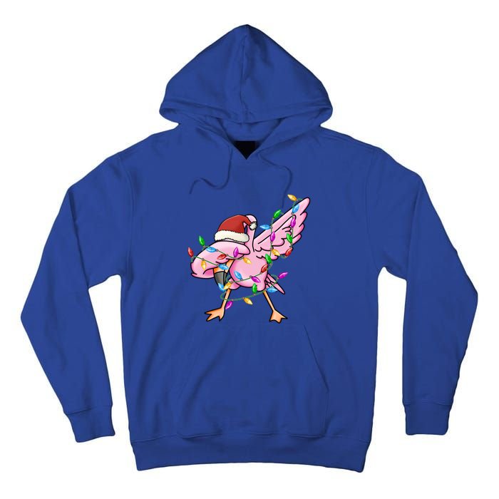 Cute Flamingo Dabbing Christmas Lights Xmas Santa Hat Gift Tall Hoodie