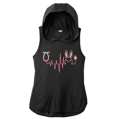 Cute Funny Easter Bunny Heart Beat Stethoscope Ladies PosiCharge Tri-Blend Wicking Draft Hoodie Tank